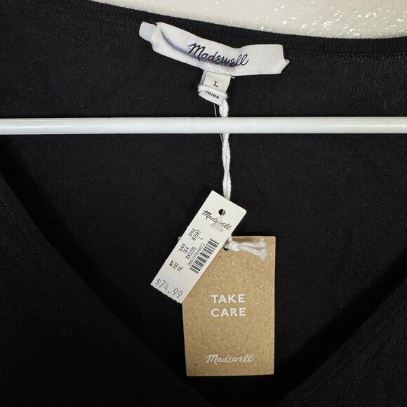 Madewell Merino Wool-Silk Blend V-Neck Sweater WMNS L Black Relaxed Fit Pullover - Picture 4 of 8